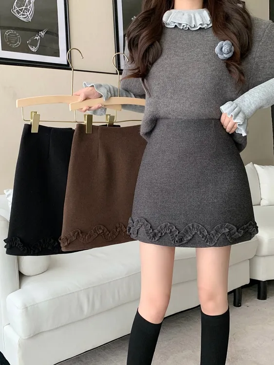 加厚大码女装2025秋冬新款高腰绣花胖妹妹显瘦包臀半身短裙2295