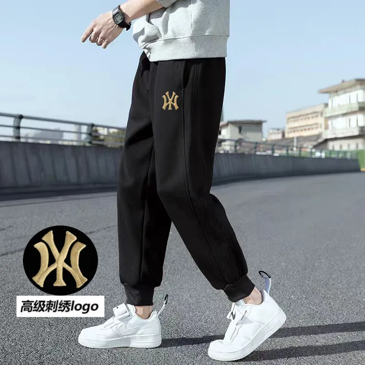 新款重磅华棉卫裤男秋冬拼条情侣韩版束脚裤运动风休闲时尚百搭