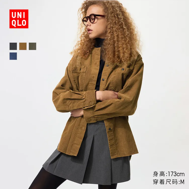 优衣库女装灯芯绒衬衫式茄克/长袖外套480318