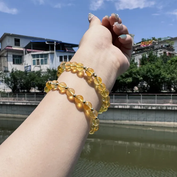 黄铜仿水晶手链 柠檬黄塔手链招财事业有金有钱花