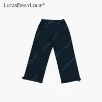 LUCASEMILYLOUIE欢姐0220卷边毛须边裤脚直筒牛仔吊腿裤2510922