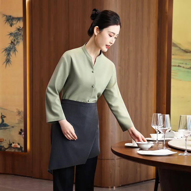 衣研堂中式餐厅服务员工作服长袖女冬季服装茶楼酒楼火锅饭店套装