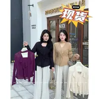 现货【嘎嘎】胖MM2025秋季新款大码遮肉显瘦气质上衣两件套08067D
