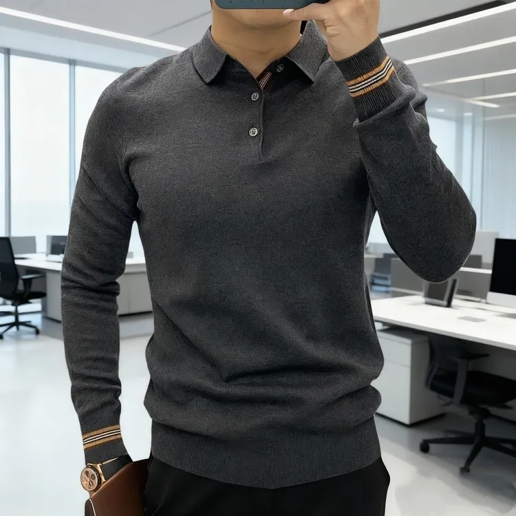 秋冬新款男士高档针织衫毛衣时尚轻奢商务舒适休闲百搭翻领polo衫