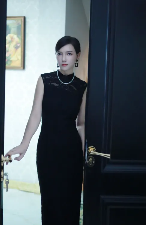 （墨黛）新中式复古黑色蕾丝旗袍优雅气质收腰显瘦纯欲包臀连衣裙女