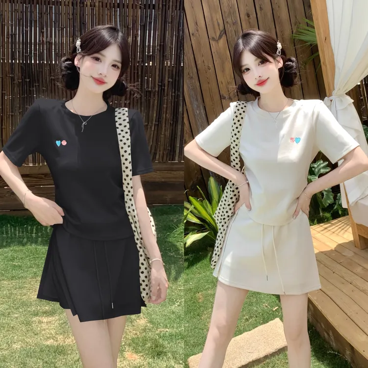 大码2025夏季甜美气质休闲宽松显瘦套装短袖t恤半身裙两件套958