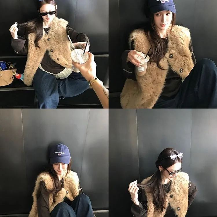 【金大媛专属】“欧尼马甲”仿托斯卡纳羊毛皮草坎肩外套秋冬百搭皮毛一体马甲女