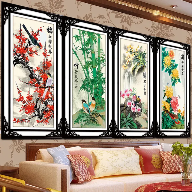 5d梅兰竹菊钻石画满钻四君子沾粘贴点钻十字绣2025新款客厅砖石秀