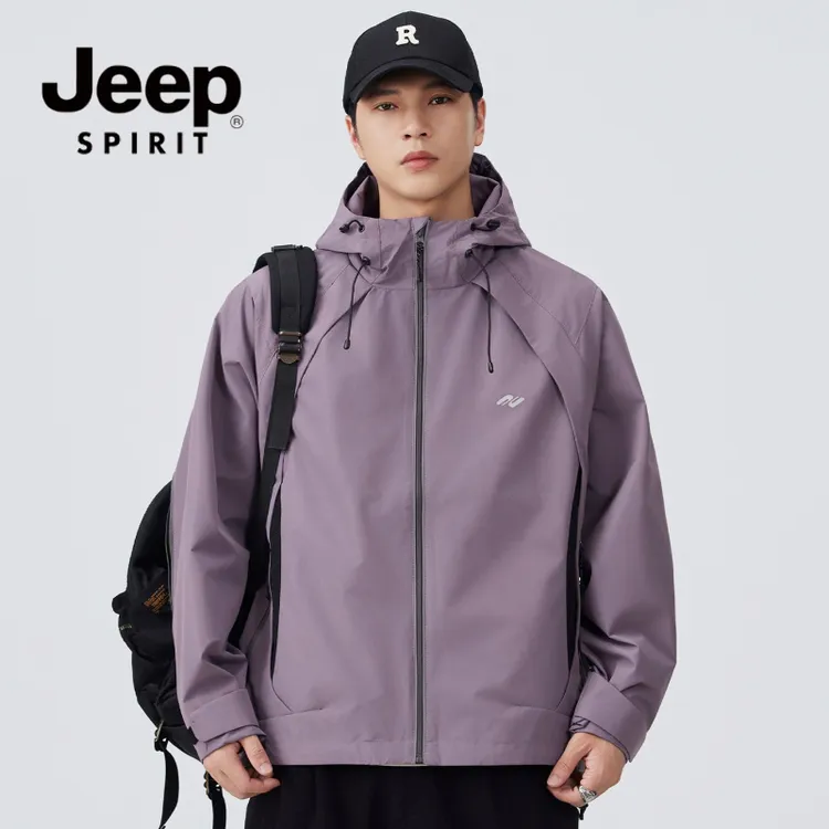 JEEPSPIRIT吉普冲锋衣外套男秋季户外防水运动连帽登山服工装夹克