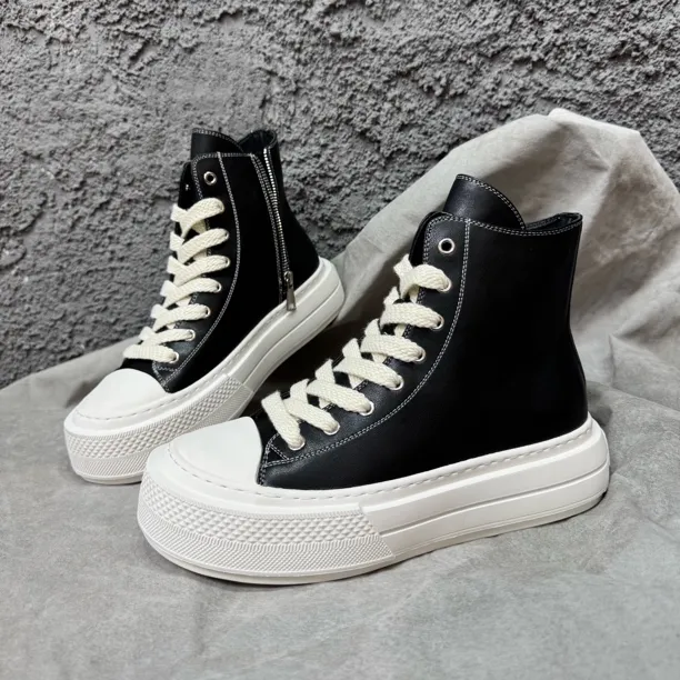 TAAIRXTO真皮高帮鞋男款冬季韩版厚底增高休闲复古加绒保暖马丁靴