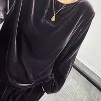 100%桑蚕丝！紫色丝绒长袖打底上衣