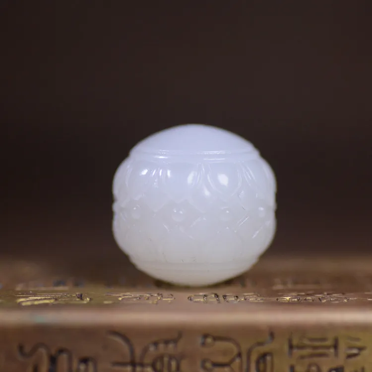 天然和田玉且末白玉莲花珠散珠吊坠顶珠通孔diy配件文玩手串配饰