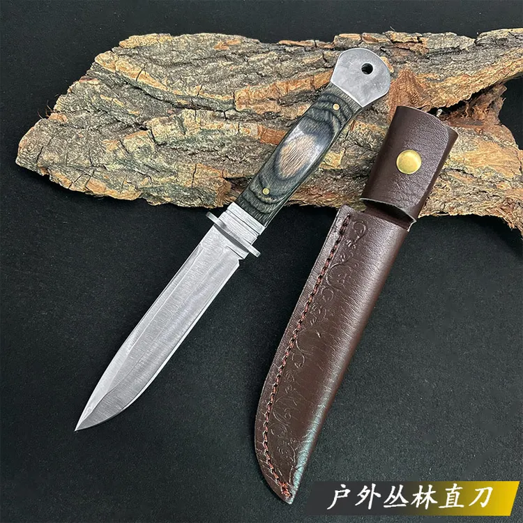 [破竹]户外野营锋利水果刀手把肉直刀已开刃露营工具5-18家用野外