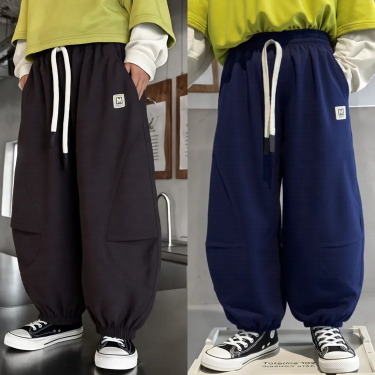 【100%水洗棉】2025春秋新款男童中小大童宽松弯刀裤纯棉时尚潮流