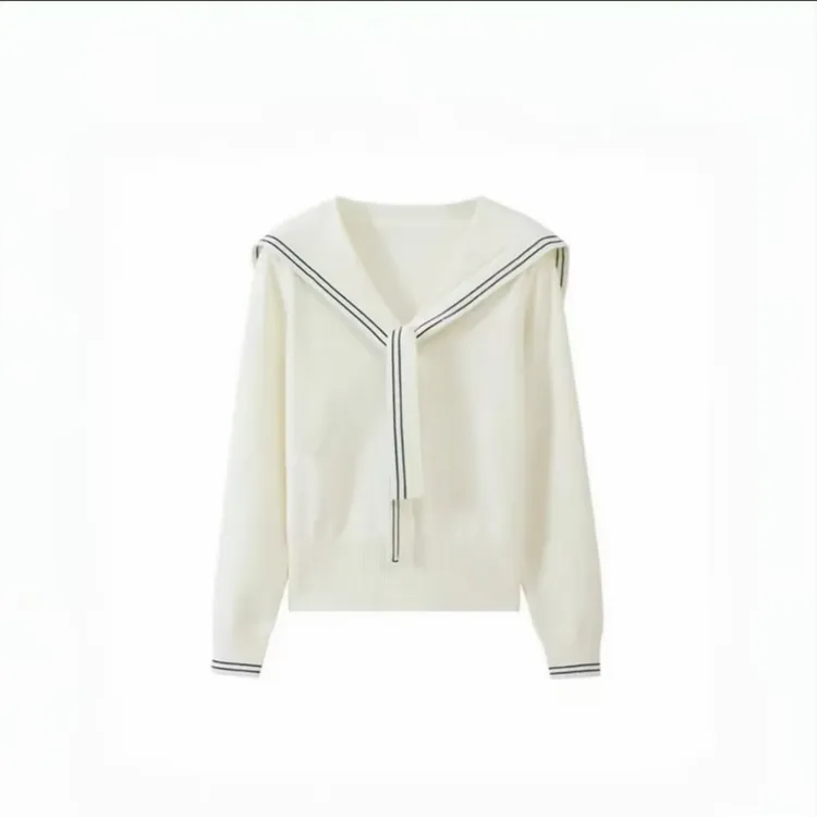 韩系学院风撞色海军领长袖针织衫女秋季时尚洋气减龄百搭上衣2420