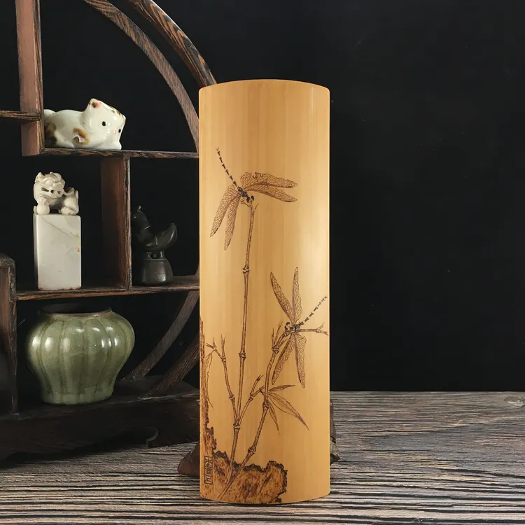 柳氏烙艺竹蜻蜓 纯手工烙画精磨玉竹雕茶则茶具臂搁腕枕摆件文房B
