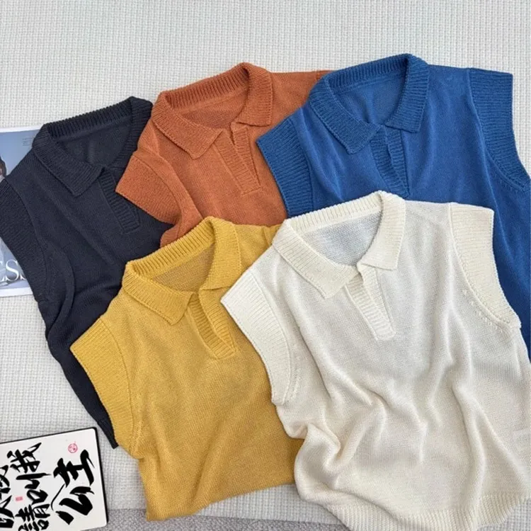 韩系polo领飞飞袖针织T恤女夏季新款简约休闲显瘦百搭上衣小衫潮