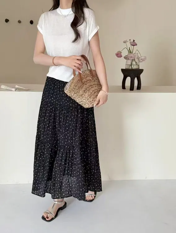 温柔气质碎花蛋糕半身裙夏季新款高腰显瘦百搭a字半身中长裙