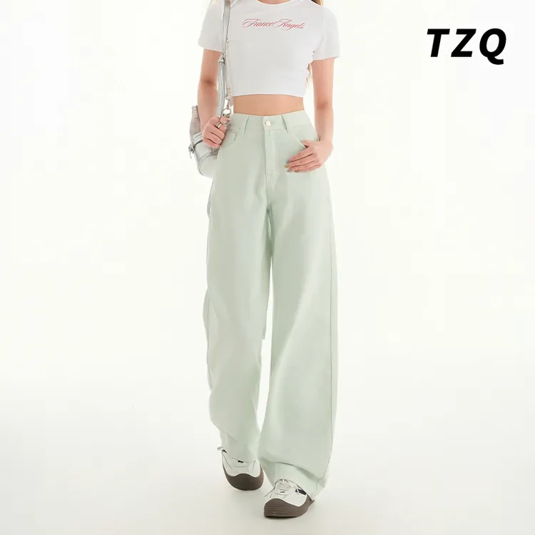 小个子直筒牛仔裤女春秋款高腰显瘦宽松垂感拖地阔腿裤TZQ2511730
