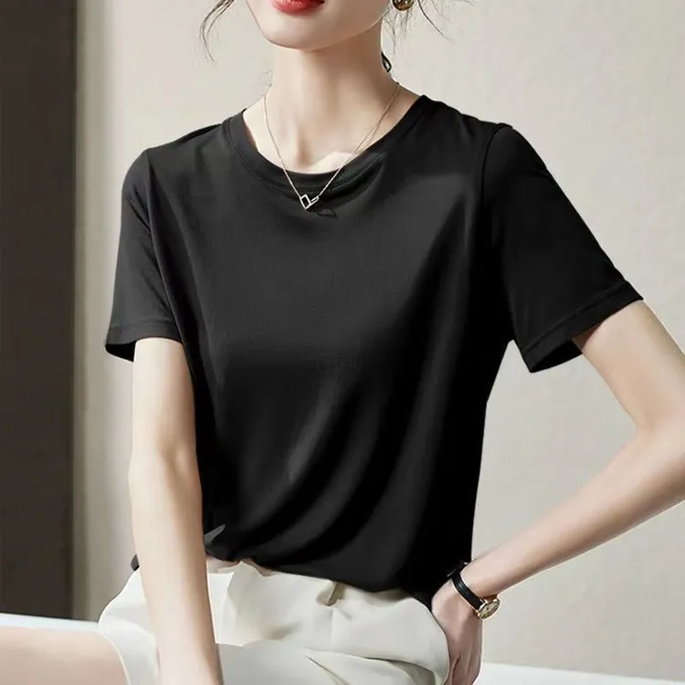 春夏装新款宽松百搭ins圆领短袖大码内搭打底衫女潮