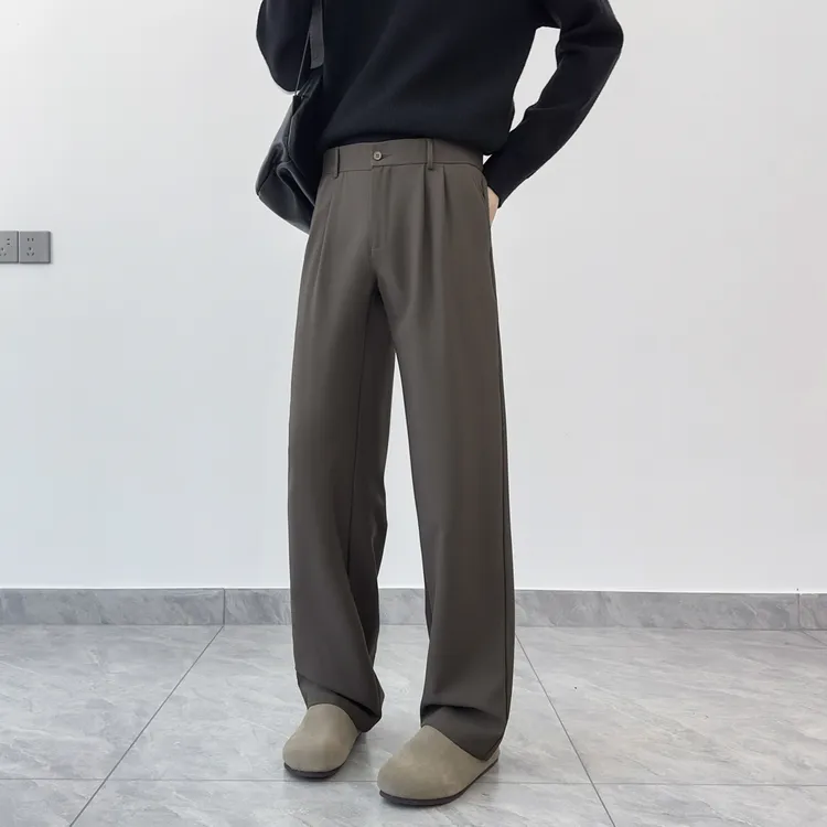 春季新款直筒垂感长裤男宽松免烫休闲裤男士纯色百搭慵懒风西裤子