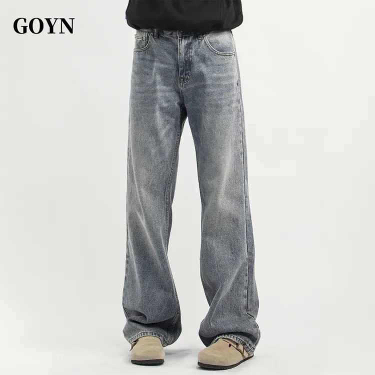 GOYN秋季新款美式复古潮流男士百搭宽松高街男装直筒休闲牛仔长裤