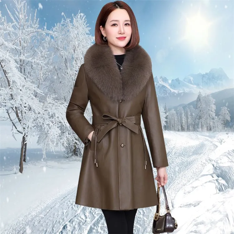 2025冬新款真皮皮衣女中长款羽绒服海宁绵羊皮大码皮草中年人外套