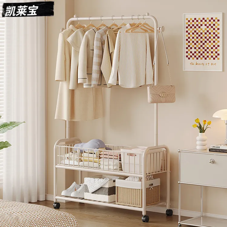 晾衣架晾衣服落地移动主卧室内简易家用房间隔夜衣服收纳置物架