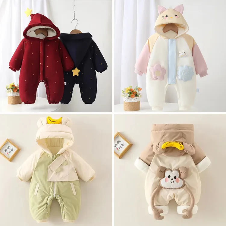 婴儿夹棉加厚保暖棉衣新生儿爬服宝宝衣服秋冬装外出服