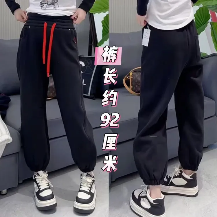 1936刺绣横压褶抽绳束腿加绒休闲裤