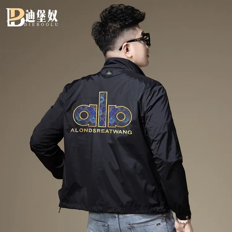 欧洲站潮牌时尚都市薄款外套秋冬欧货字母印花长袖款立领夹克男装