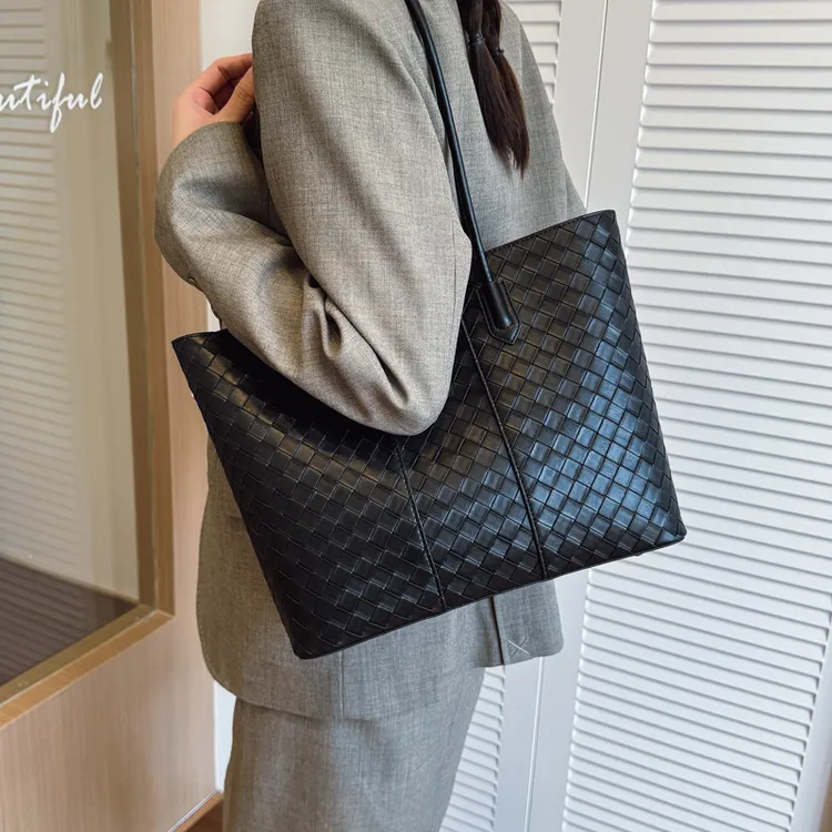 托特包新款时尚编织纹包包女休闲日常通勤包大容量子母单肩斜挎包