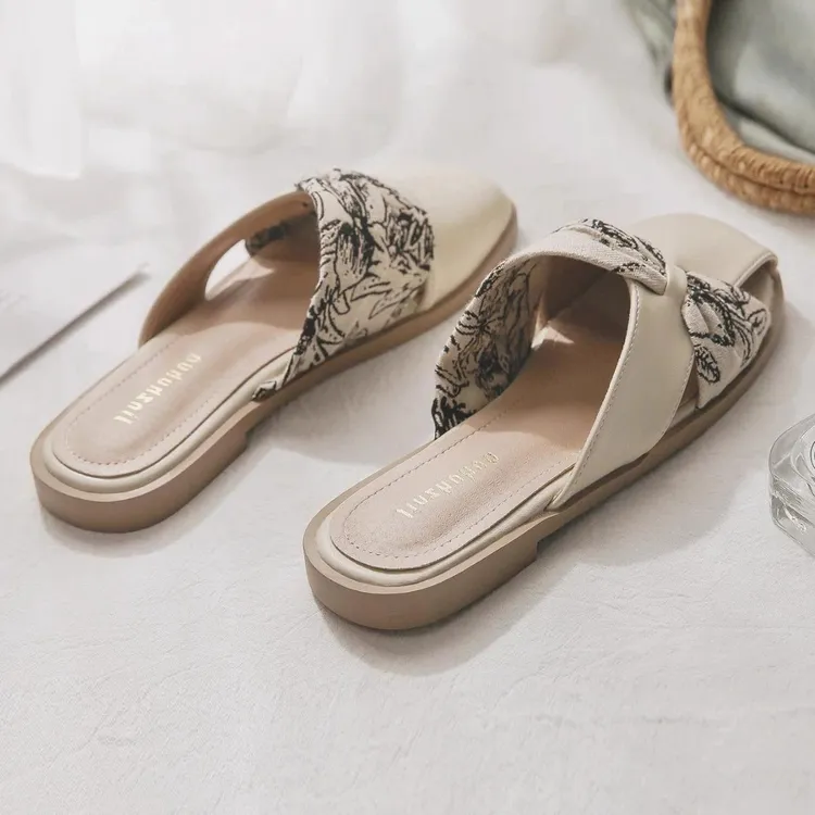 晚晚风温柔无后跟懒人一脚蹬平底法式气质包头半拖鞋女夏百搭时尚