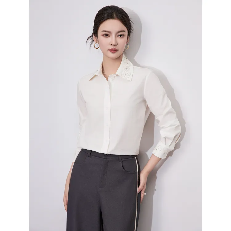 小众高级时尚休闲气质洋气女装白色长袖衬衫白衬衫衬衣上衣秋季