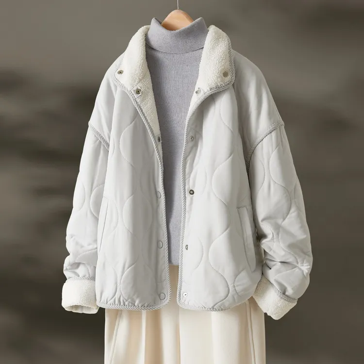 IHIMI/海谧2025冬季新款女装简约新款灯芯绒撞色设计短款拼接棉衣