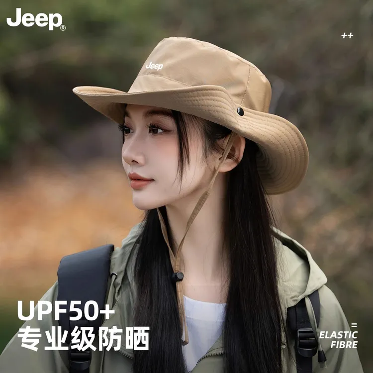 JEEP/吉普帽子女款渔夫帽夏季大码防晒帽户外登山徒步遮阳帽透气
