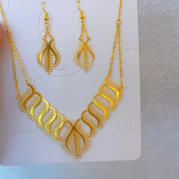 铜合金项链 1846新款两件套首饰耳环项链爆款白搭时尚金色