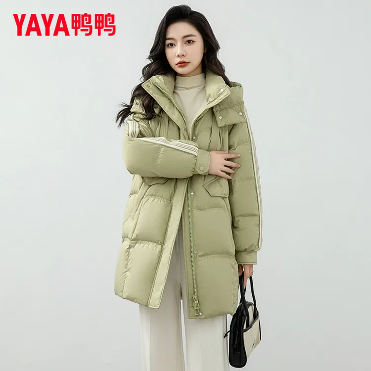 YAYA/鸭鸭新款时尚外套保暖90绒羽绒服女中长款加厚版YE3B634515L