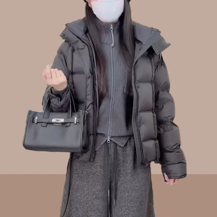 欧货时髦洋气连帽棉服冬季新品通勤松弛感保暖面包服小众女装棉衣