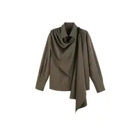 DENGDAHA 「女主编」极简风 不对称飘片锦纶宽松衬衫HBZXP710009
