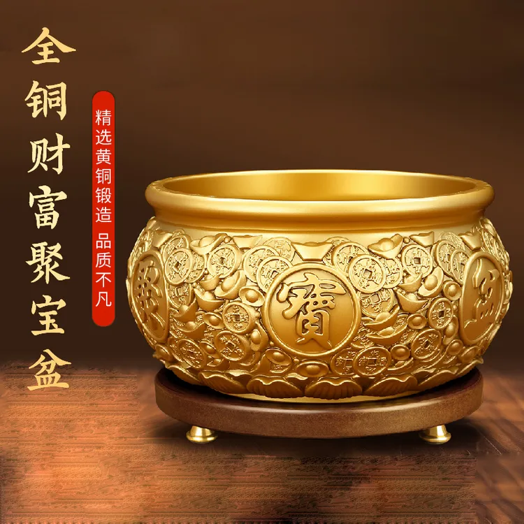 铜聚宝盆家用室内实心客厅玄关办公室百福米缸存钱罐开业礼品摆件