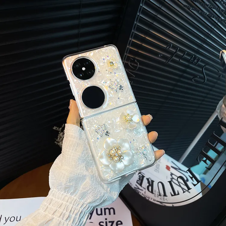 适用华为pocket2手机壳折叠屏pockets滴胶贝壳纹花花手提外壳潮流