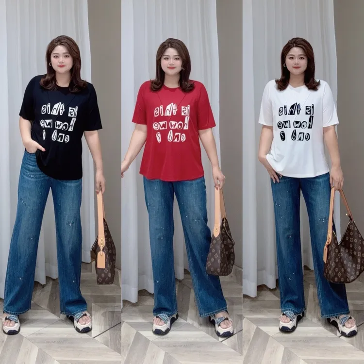 PWD33175【现货仅上衣】新款美式宽松显瘦字母大码女装上衣【衣长68】