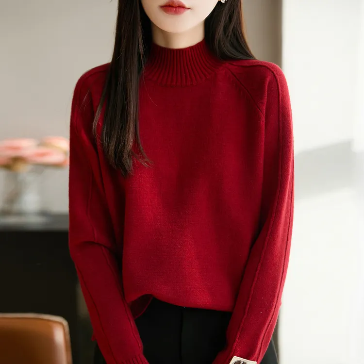 胖mm秋冬大码半高领红色本命年马年女士毛衣高级感内搭针织打底衫