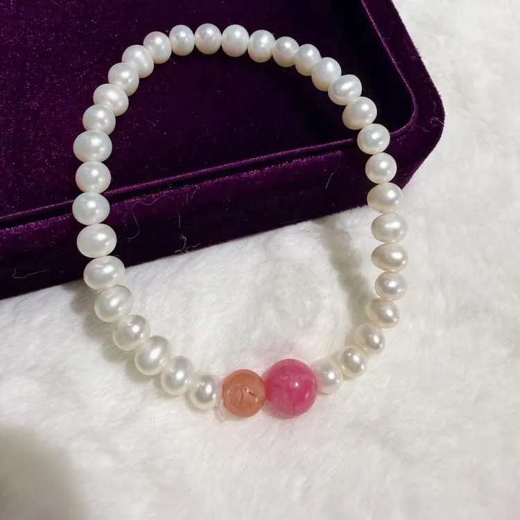 蔷薇石桃桃天然珍珠手链（福利手链）
