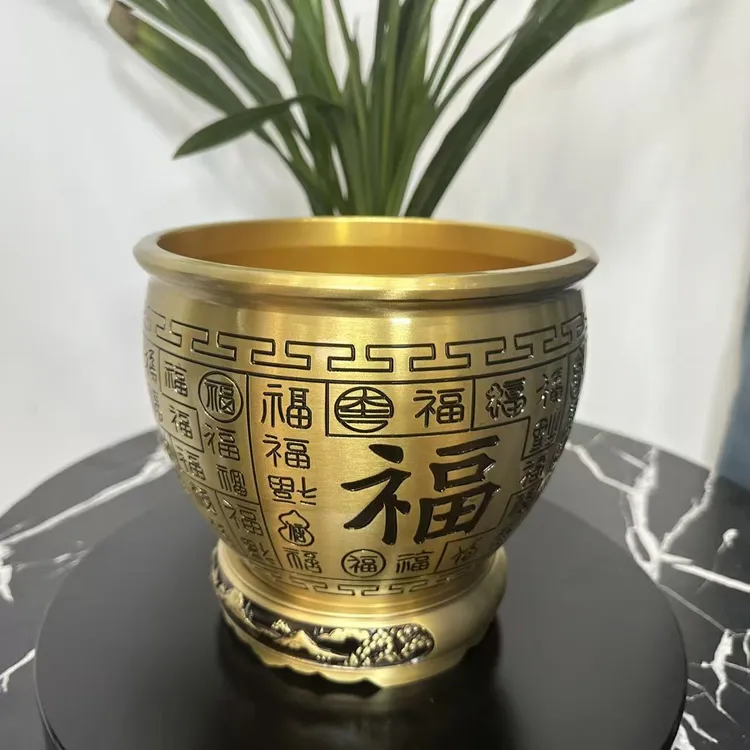 创意大号黄铜刻字百福缸冰箱客厅店铺存钱罐聚宝盆装饰品