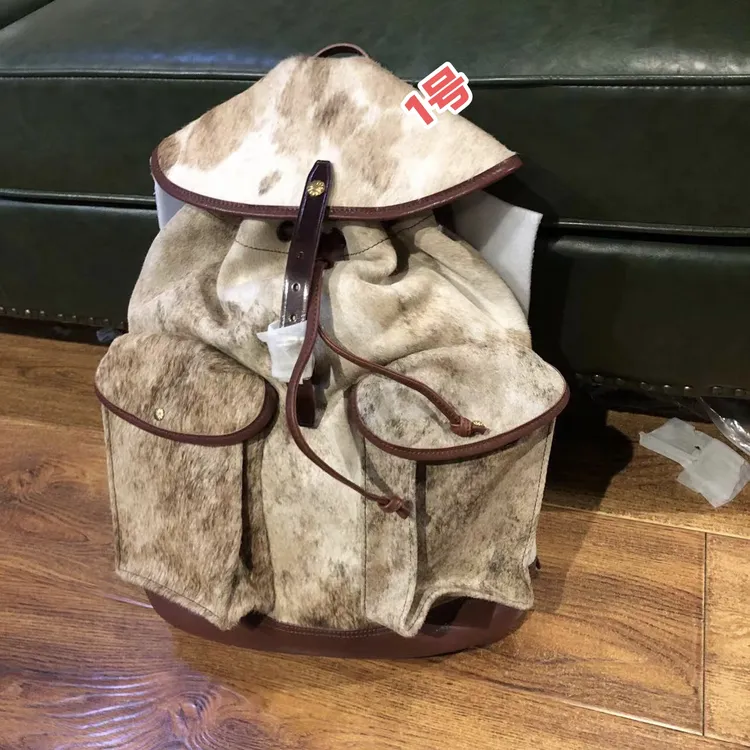 制道手工男士女士复古牛皮牛毛双肩背包旅行秋冬款伞兵背包个性
