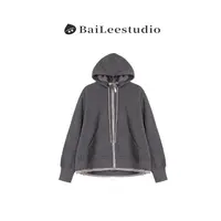 【柏栗良品】2025秋季新品~休闲风时尚百搭连帽短款灰色卫衣女C032
