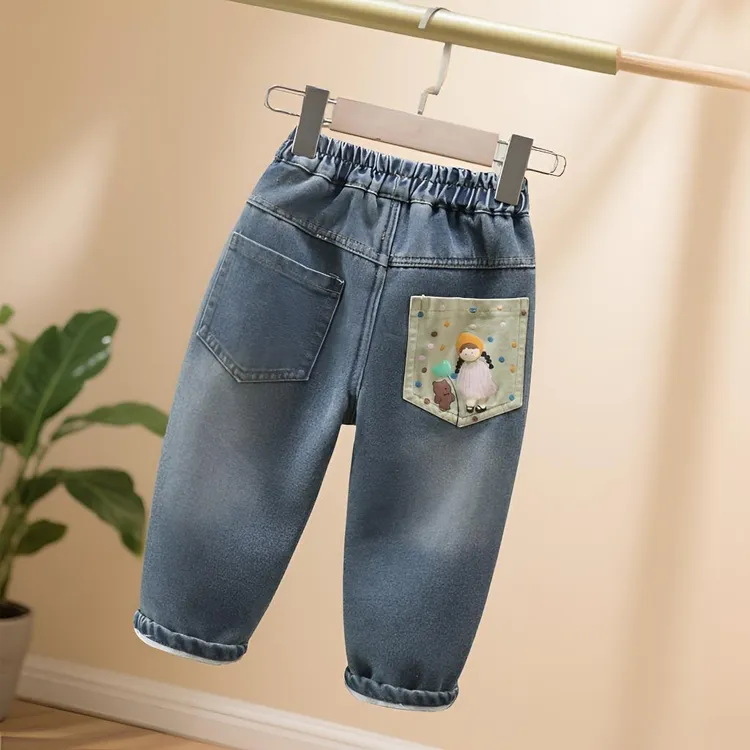 女童加绒牛仔裤冬季2025新款小童初冬加厚一体绒洋气秋冬女宝裤子