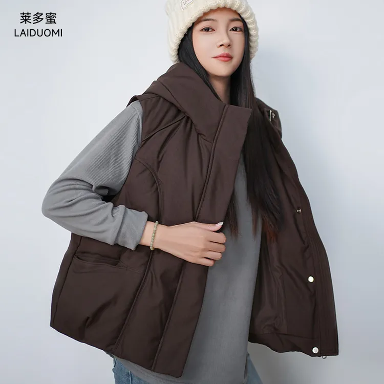 莱多蜜新款连帽羽绒背心马甲琥珀流光90白鹅绒冬季立领显瘦面保暖